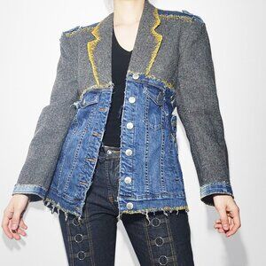 Vintage unique half wool half denim jacket embroidered unique tailored  blazer